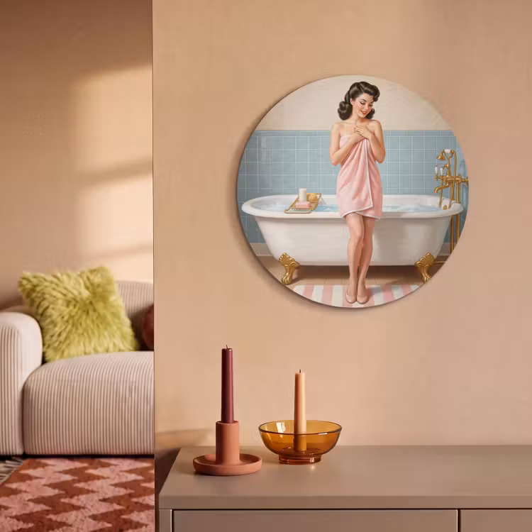 Akoestisch schilderij rond - Badkamer - Vrouw - Roze — 3