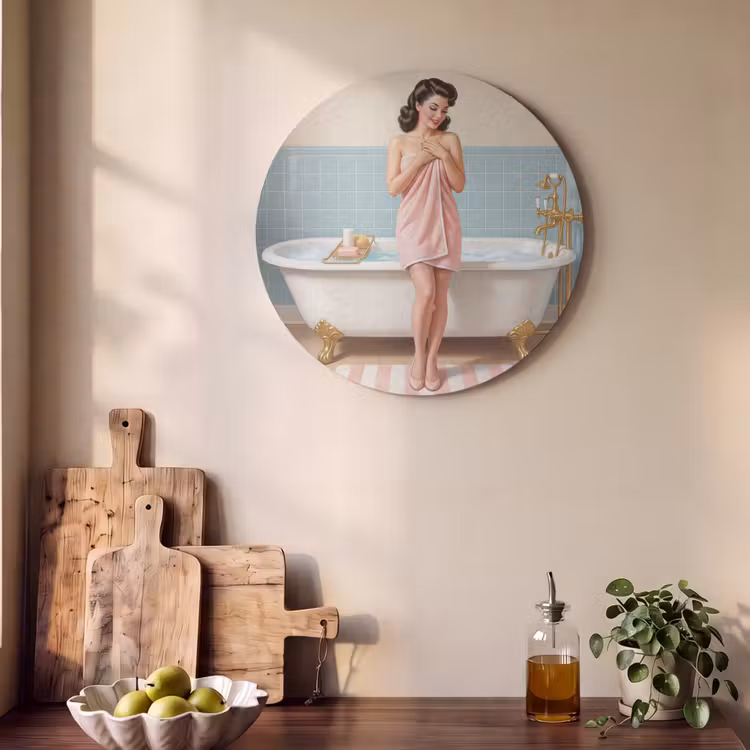 Akoestisch schilderij rond - Badkamer - Vrouw - Roze — 4