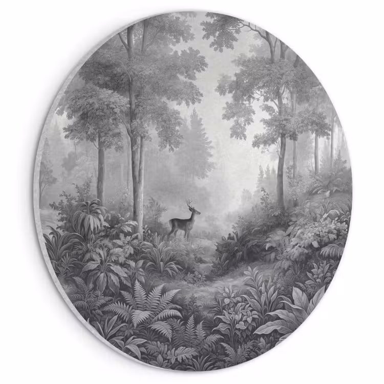 Akoestisch schilderij rond - Bos - Hert - Zwart - Wit — 1