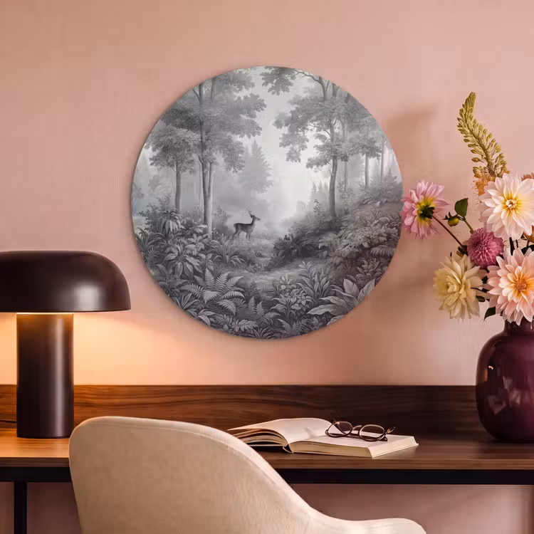 Akoestisch schilderij rond - Bos - Hert - Zwart - Wit — 2