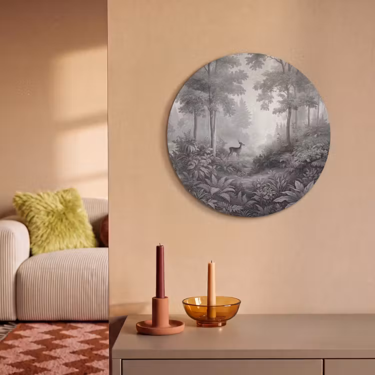Akoestisch schilderij rond - Bos - Hert - Zwart - Wit — 3