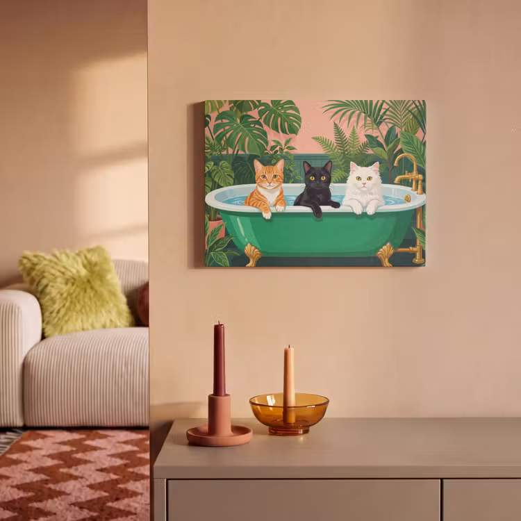 Akoestisch schilderij - Badkamer - Kattenparade - Kleurrijk — 2