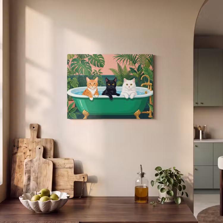 Akoestisch schilderij - Badkamer - Kattenparade - Kleurrijk — 3