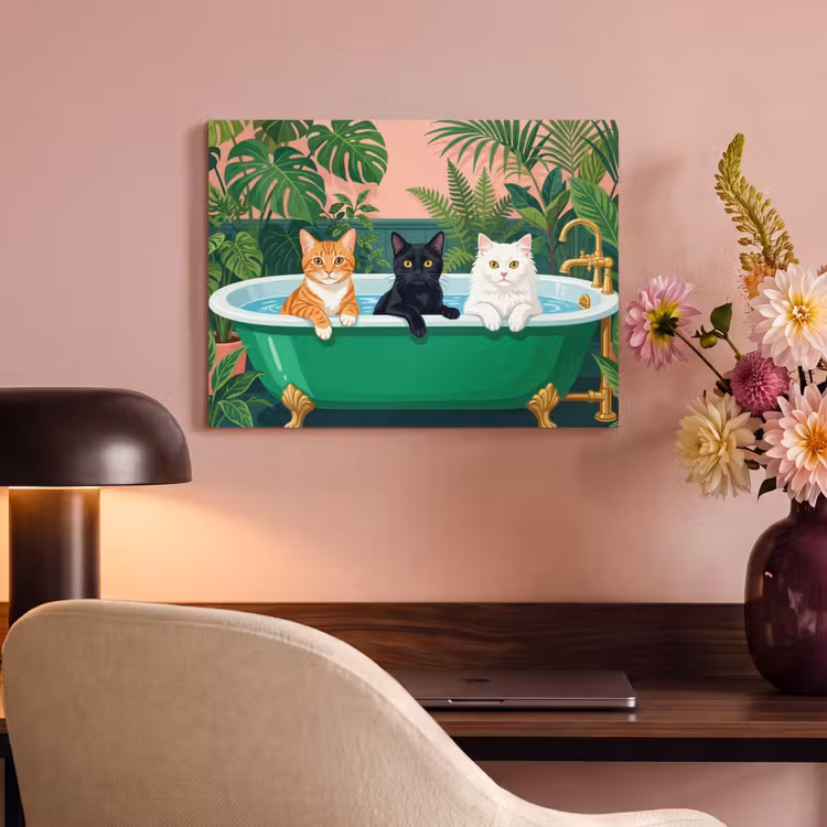 Akoestisch schilderij - Badkamer - Kattenparade - Kleurrijk — 4