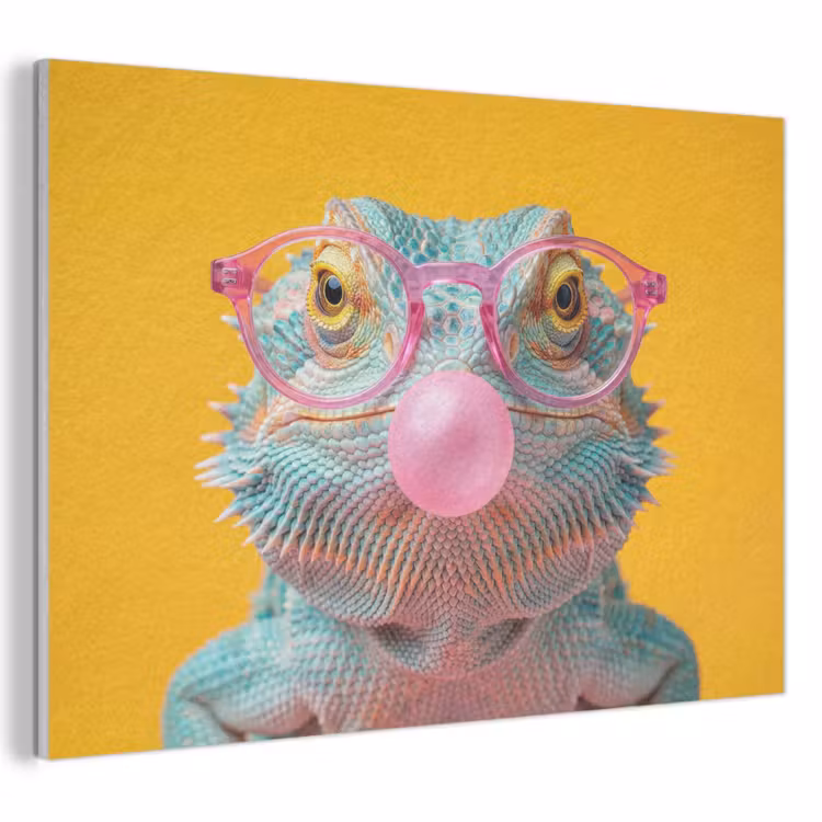 Akoestisch schilderij - Kameleon - Kauwgom - Kleurrijk — 1