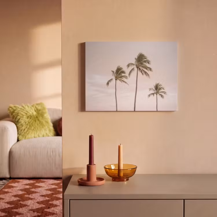 Akoestisch schilderij - Palmbomen - Zonsondergang - Roze — 2