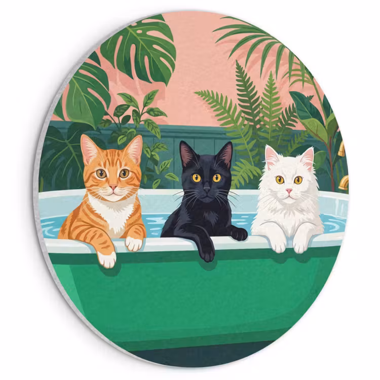 Akoestisch schilderij rond - Badkamer - Kattenparade - Kleurrijk — 1