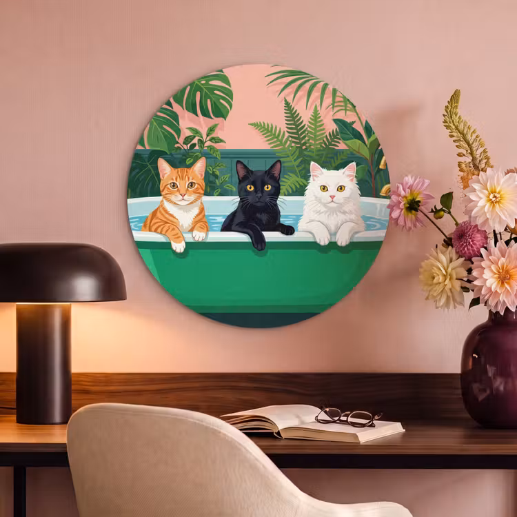 Akoestisch schilderij rond - Badkamer - Kattenparade - Kleurrijk — 2