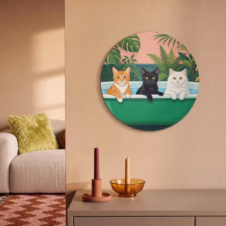 Akoestisch schilderij rond - Badkamer - Kattenparade - Kleurrijk — 3