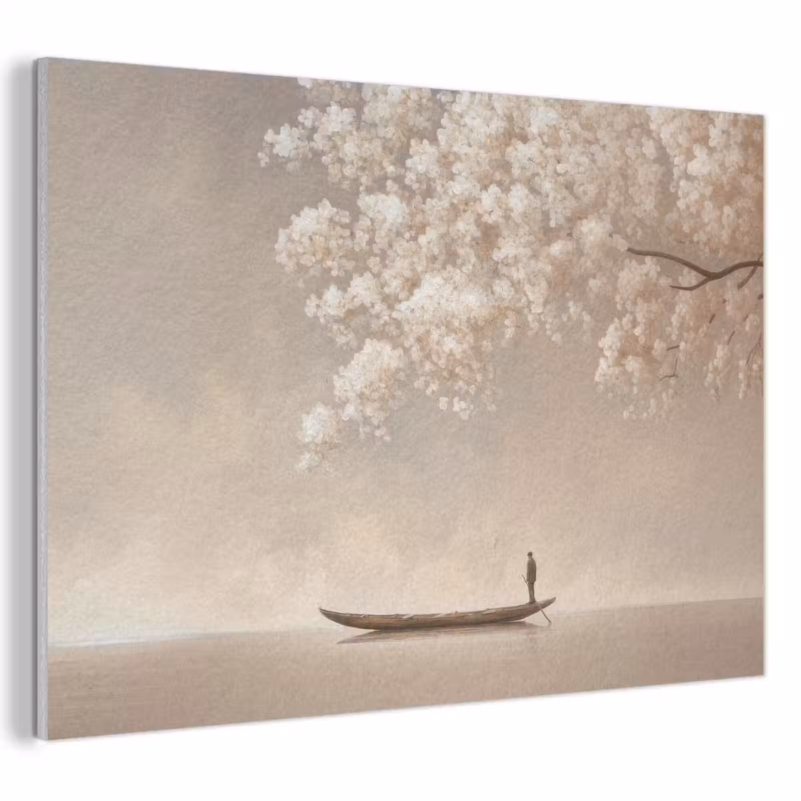 Akoestisch schilderij - Bloesems - Wit - Boot - Minimalistisch — 1