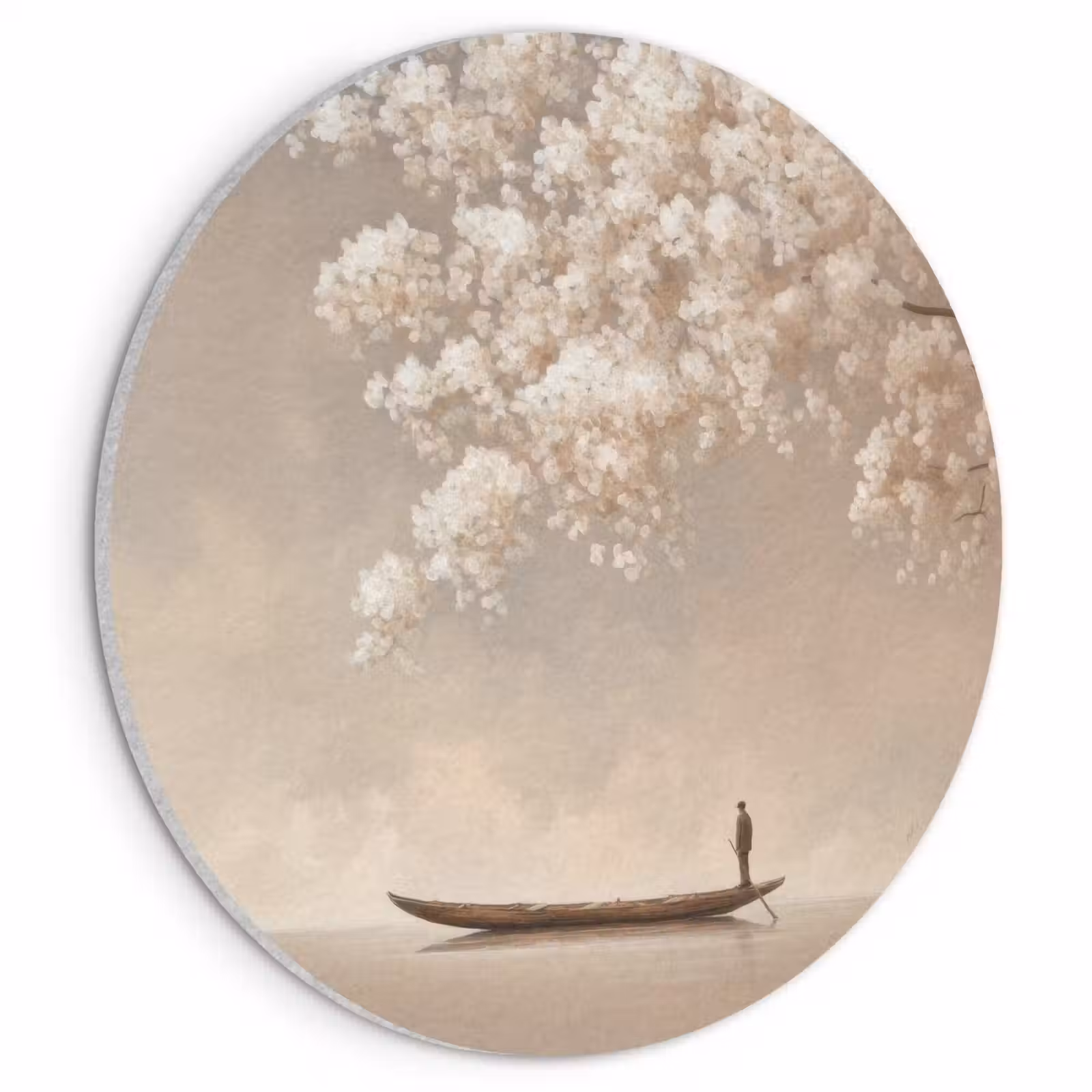 Akoestisch schilderij rond - Bloesems - Wit - Boot - Minimalistisch — 1