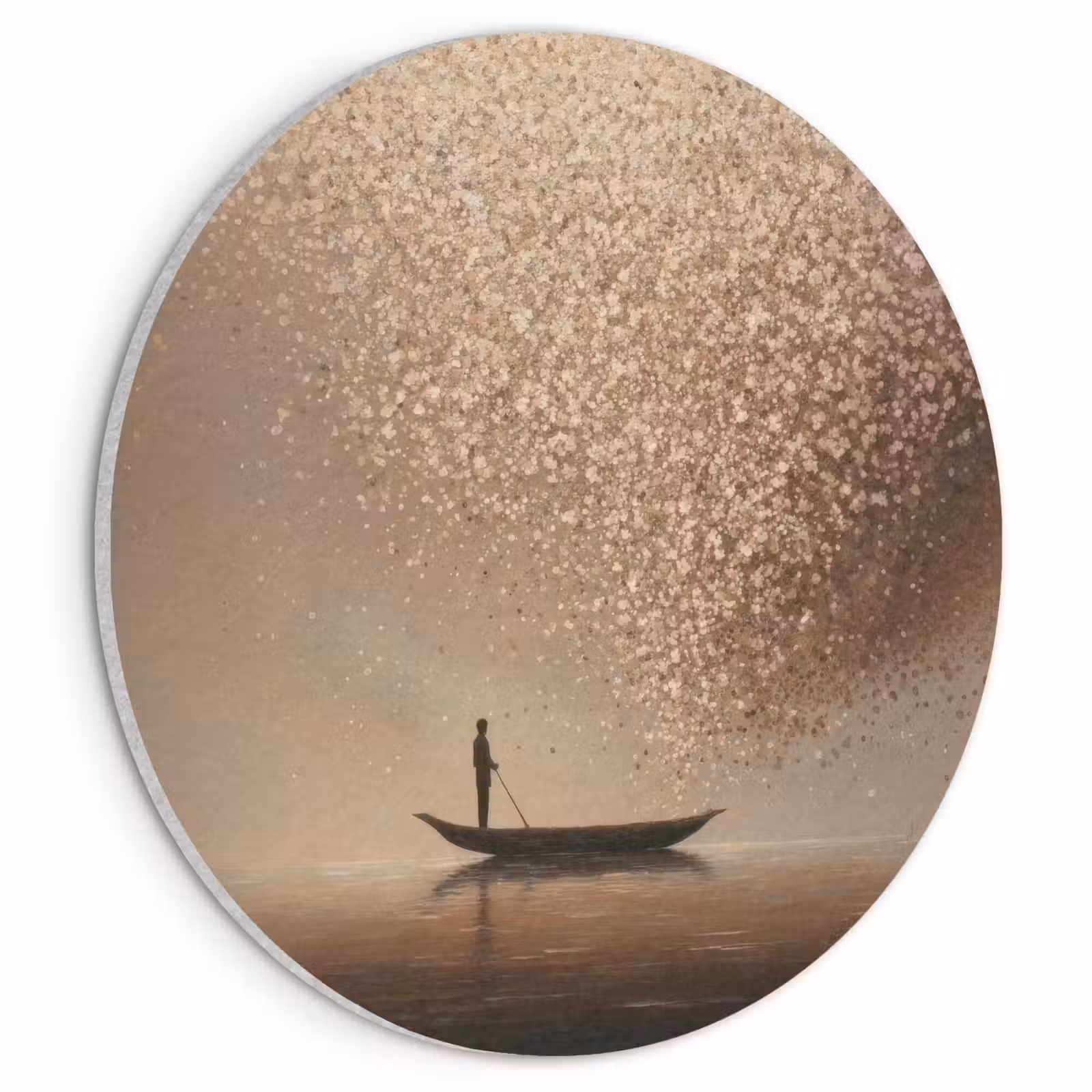 Akoestisch schilderij rond - Bootje - Blaadjes - Goud - Water — 1