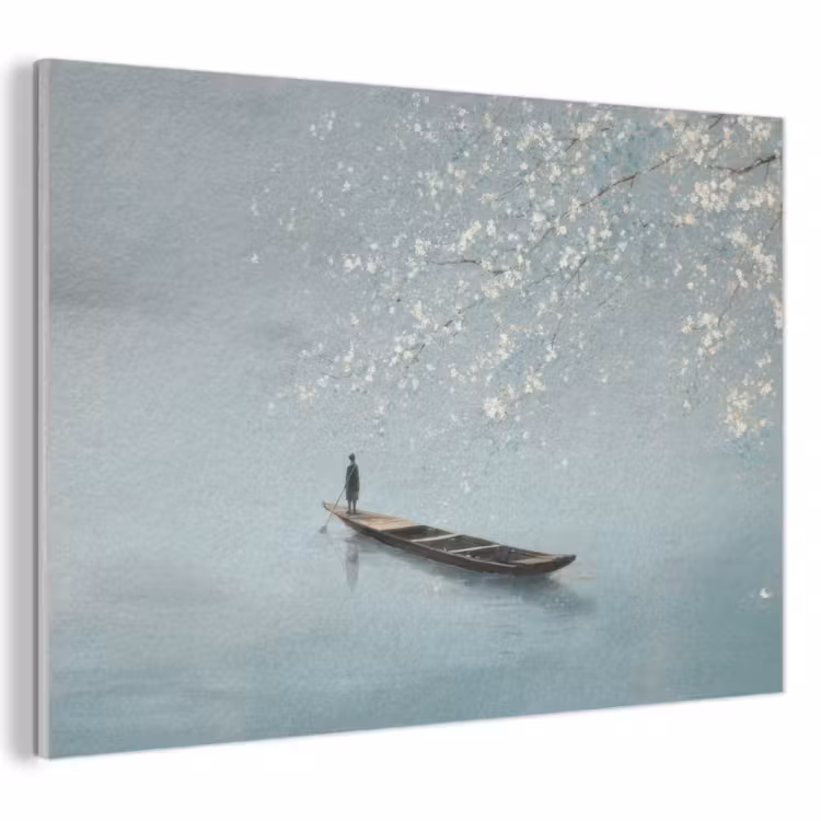 Akoestisch schilderij - Bloesems - Minimalistisch - Wateroppervlak - Boot — 1