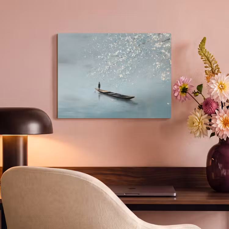 Akoestisch schilderij - Bloesems - Minimalistisch - Wateroppervlak - Boot — 4