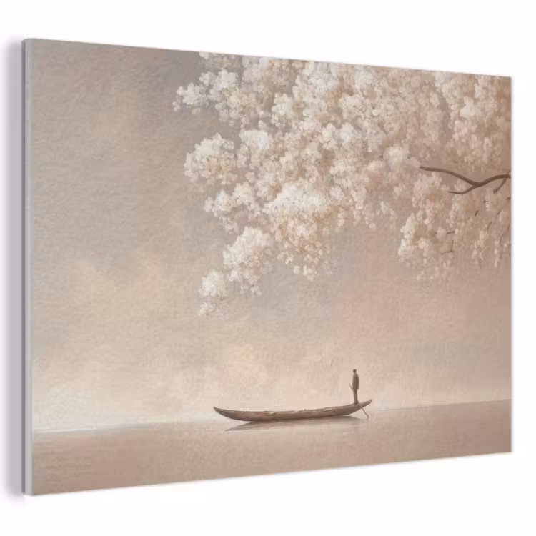 Akoestisch schilderij - Bloesems - Wit - Boot - Minimalistisch — 1