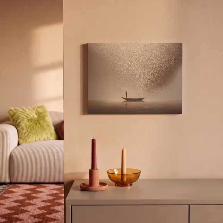 Akoestisch schilderij - Bootje - Blaadjes - Goud - Water — 2