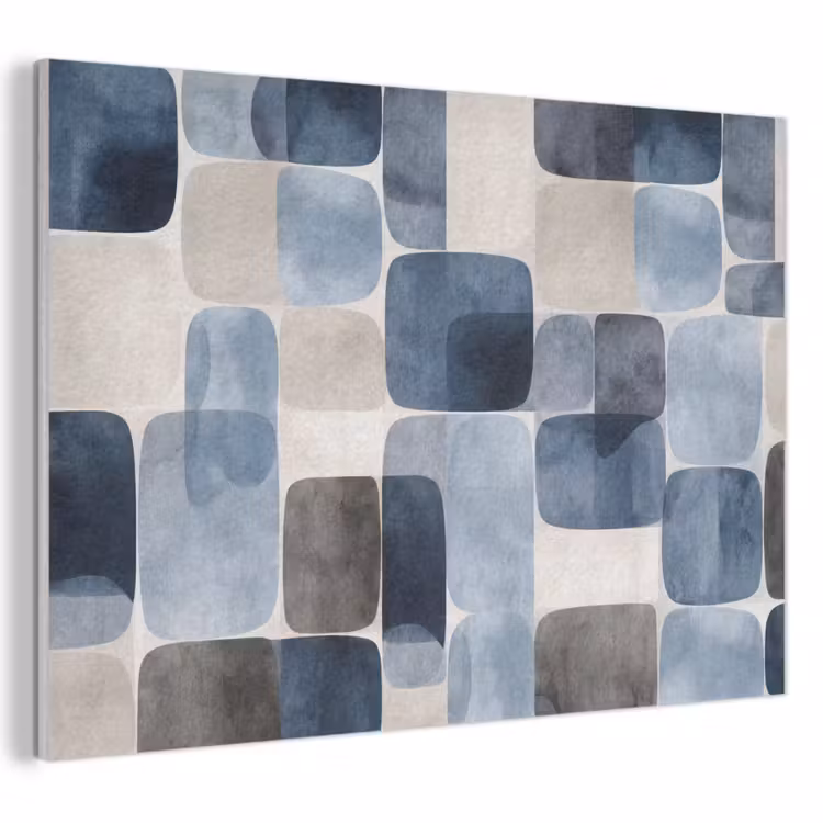 Akoestisch schilderij - Patroon - Blauw - Vierkanten — 1