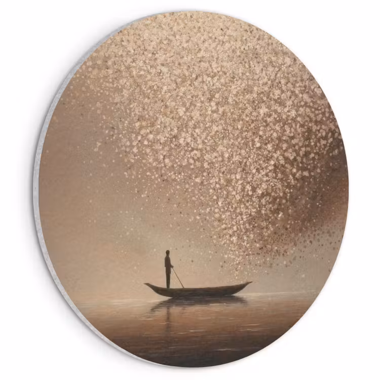 Akoestisch schilderij rond - Bootje - Blaadjes - Goud - Water — 1