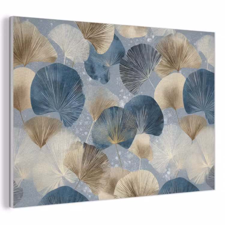 Akoestisch schilderij - Bladeren - Abstract - Goud - Blauw — 1