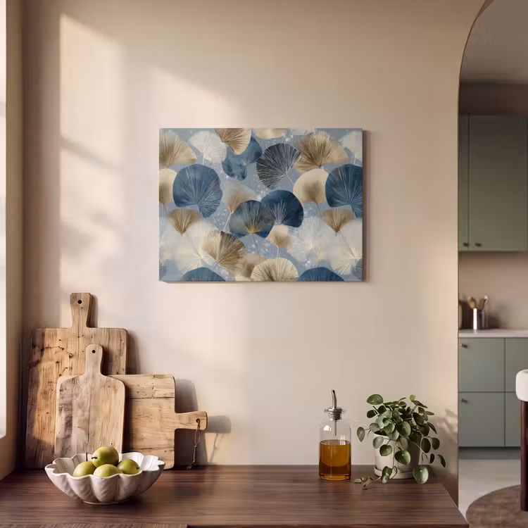 Akoestisch schilderij - Bladeren - Abstract - Goud - Blauw — 3