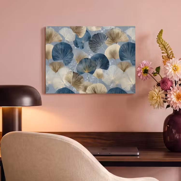 Akoestisch schilderij - Bladeren - Abstract - Goud - Blauw — 4
