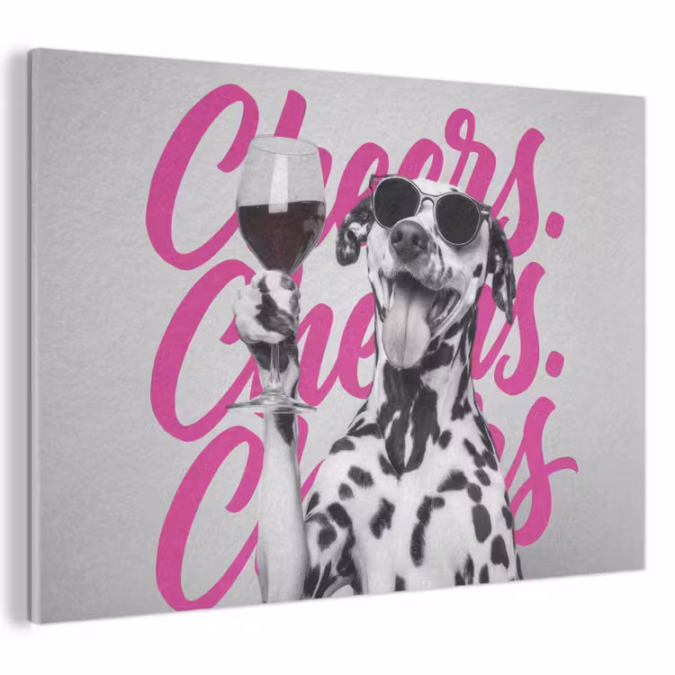 Akoestisch schilderij - Cheers - Hond - Roze - Wijn — 1