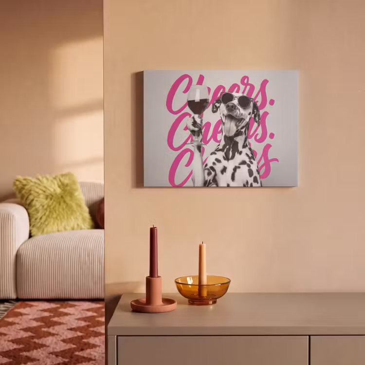 Akoestisch schilderij - Cheers - Hond - Roze - Wijn — 2