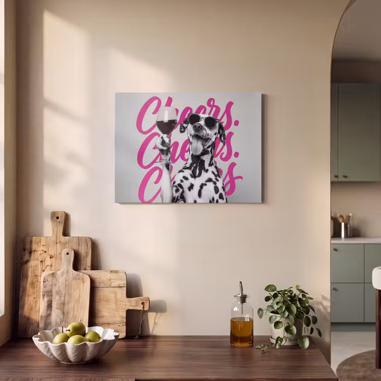 Akoestisch schilderij - Cheers - Hond - Roze - Wijn — 3