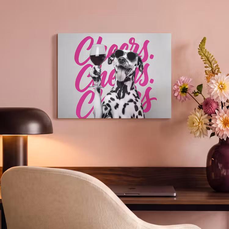 Akoestisch schilderij - Cheers - Hond - Roze - Wijn — 4
