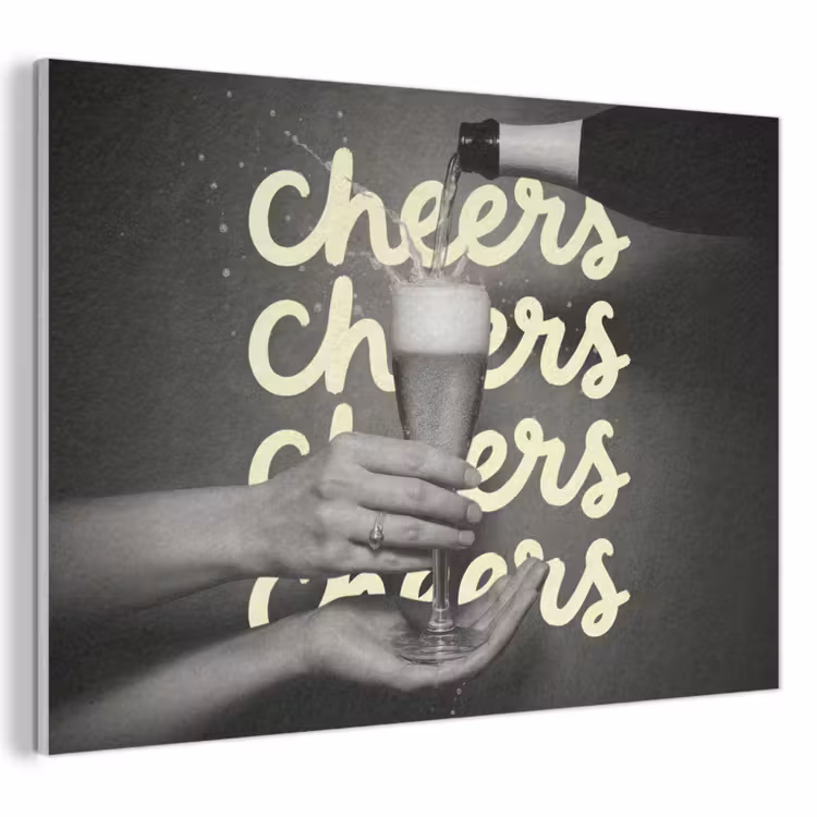 Akoestisch schilderij - Cheers - Wijn - Zwart - Wit — 1