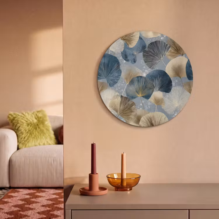 Akoestisch schilderij rond - Bladeren - Abstract - Goud - Blauw — 3