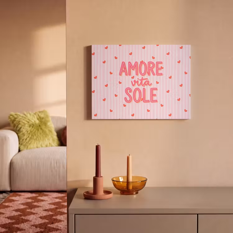Akoestisch schilderij - Amore vita sole - Roze - Hartjes — 2