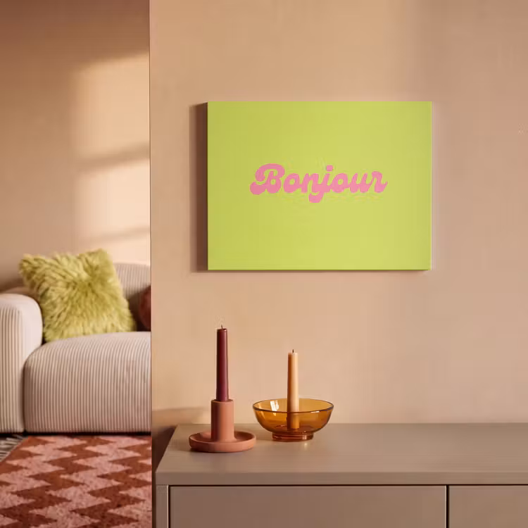 Akoestisch schilderij - Groen - Roze - Bonjour - Retro — 2