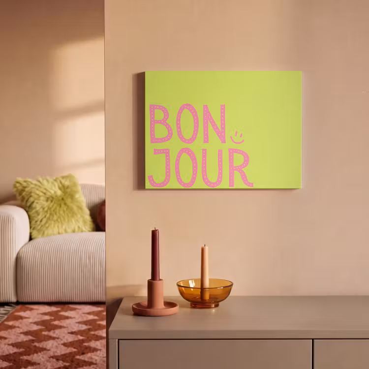 Akoestisch schilderij - Groen - Smiley - Bonjour - Roze — 2