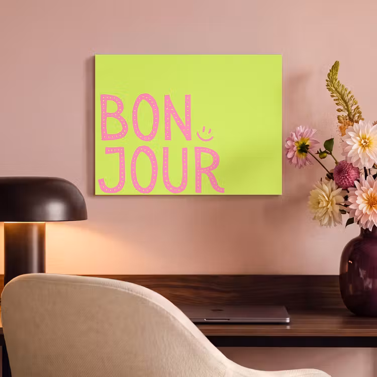 Akoestisch schilderij - Groen - Smiley - Bonjour - Roze — 4