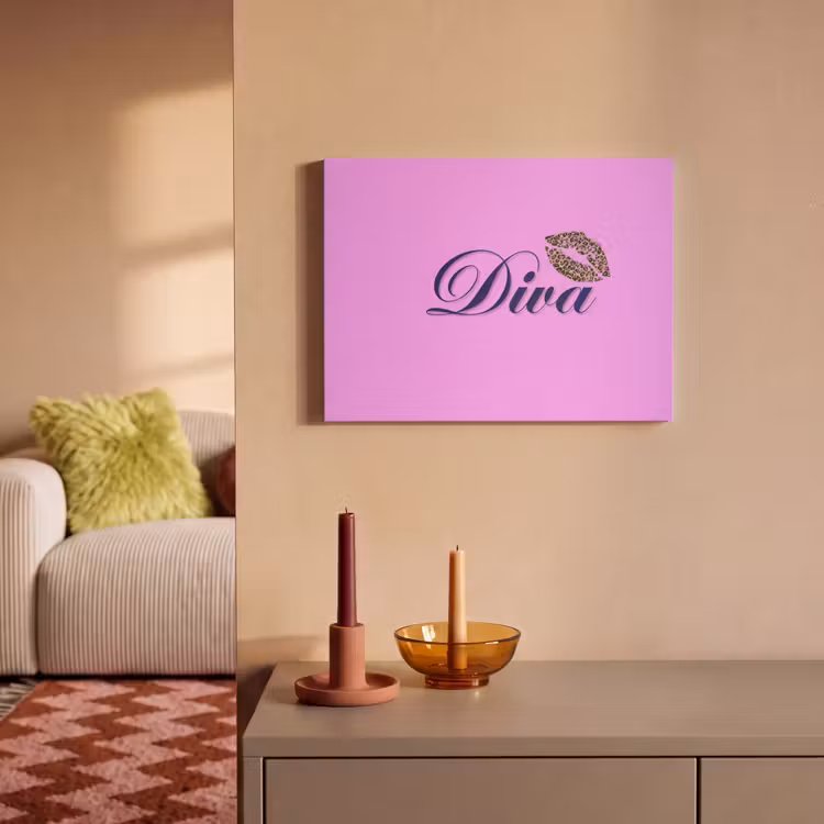 Akoestisch schilderij - Diva - Lip - Panterprint - Roze — 2