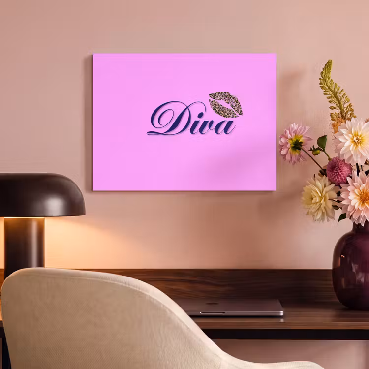 Akoestisch schilderij - Diva - Lip - Panterprint - Roze — 4