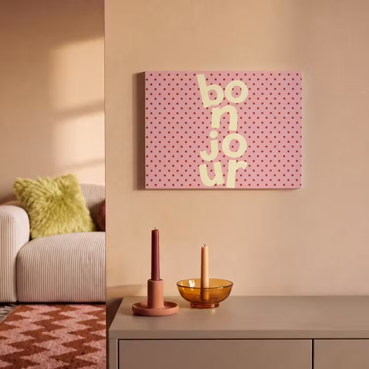 Akoestisch schilderij - Bonjour - Stippen - Roze- Geel — 2