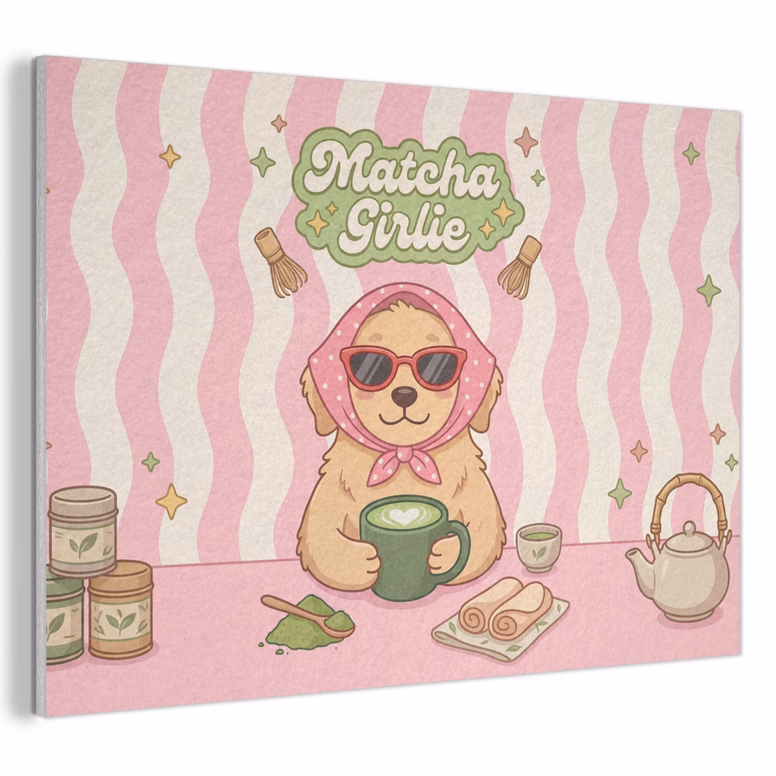 Akoestisch schilderij - Matcha - Hond - Roze - Groen — 1