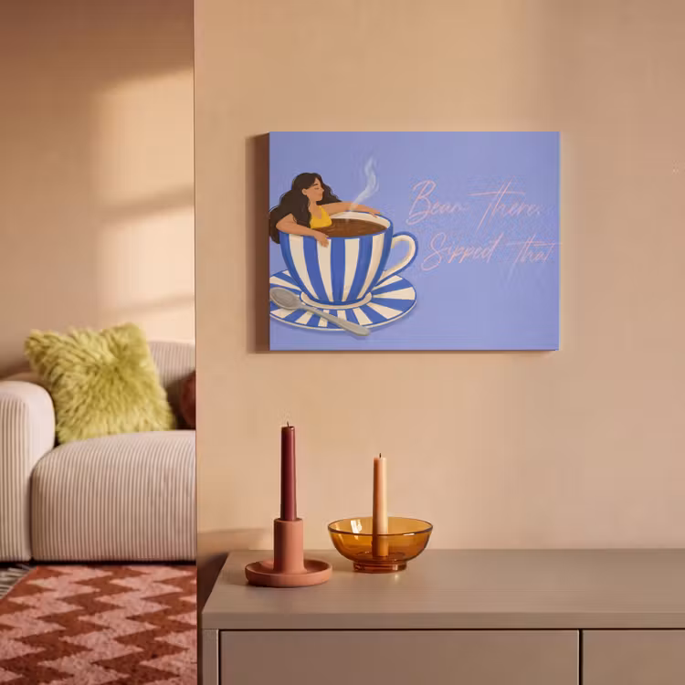 Akoestisch schilderij - Mok - Koffie - Vrouw - Paars — 2