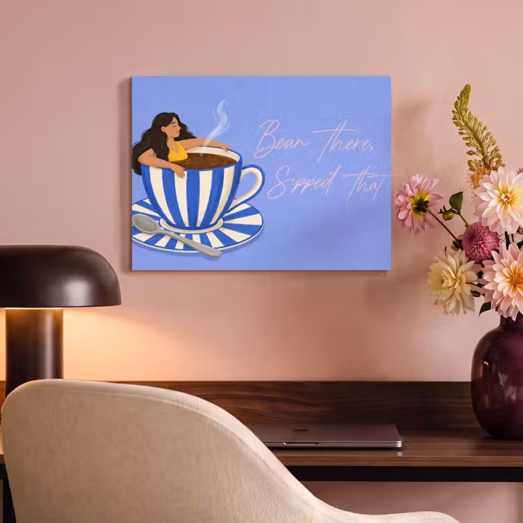 Akoestisch schilderij - Mok - Koffie - Vrouw - Paars — 4