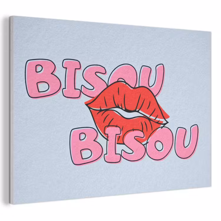 Akoestisch schilderij - Bisou - Blauw - Roze - Lippen — 1