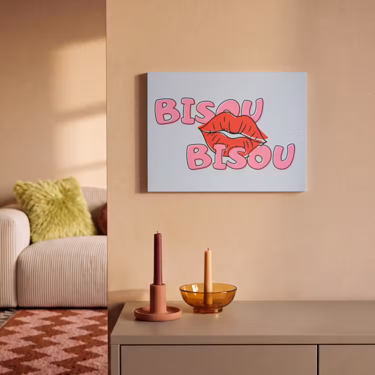 Akoestisch schilderij - Bisou - Blauw - Roze - Lippen — 2