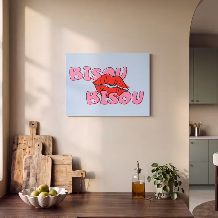 Akoestisch schilderij - Bisou - Blauw - Roze - Lippen — 3