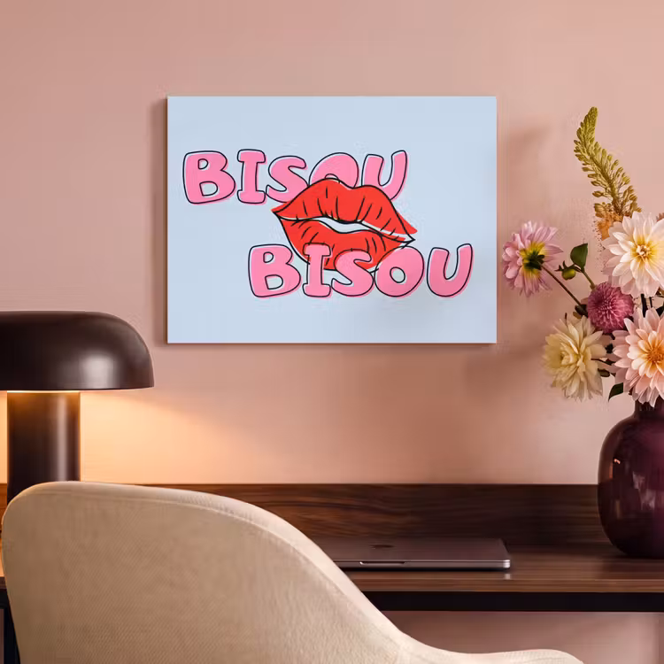 Akoestisch schilderij - Bisou - Blauw - Roze - Lippen — 4
