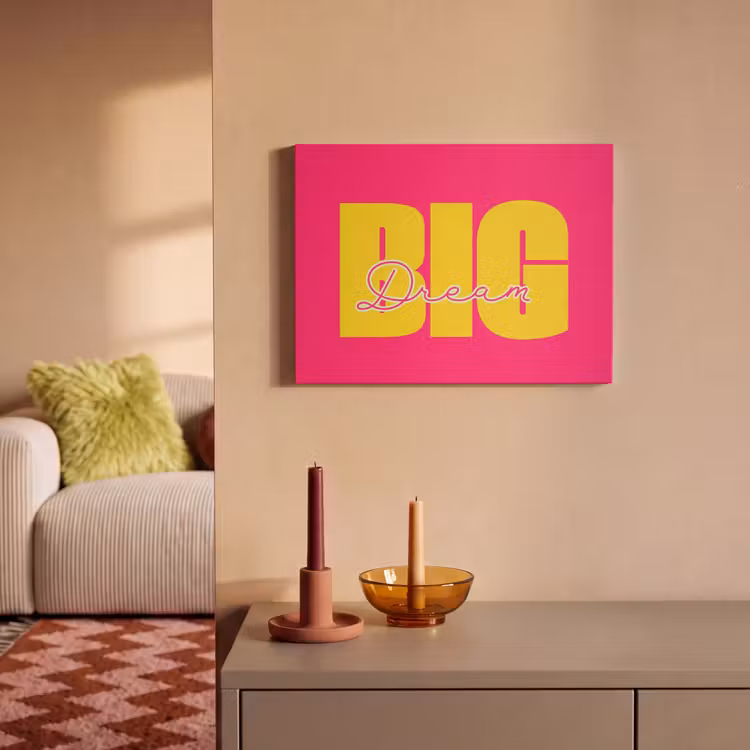 Akoestisch schilderij - Dream big - Roze - Geel - Minimalistisch — 2