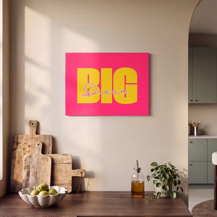 Akoestisch schilderij - Dream big - Roze - Geel - Minimalistisch — 3