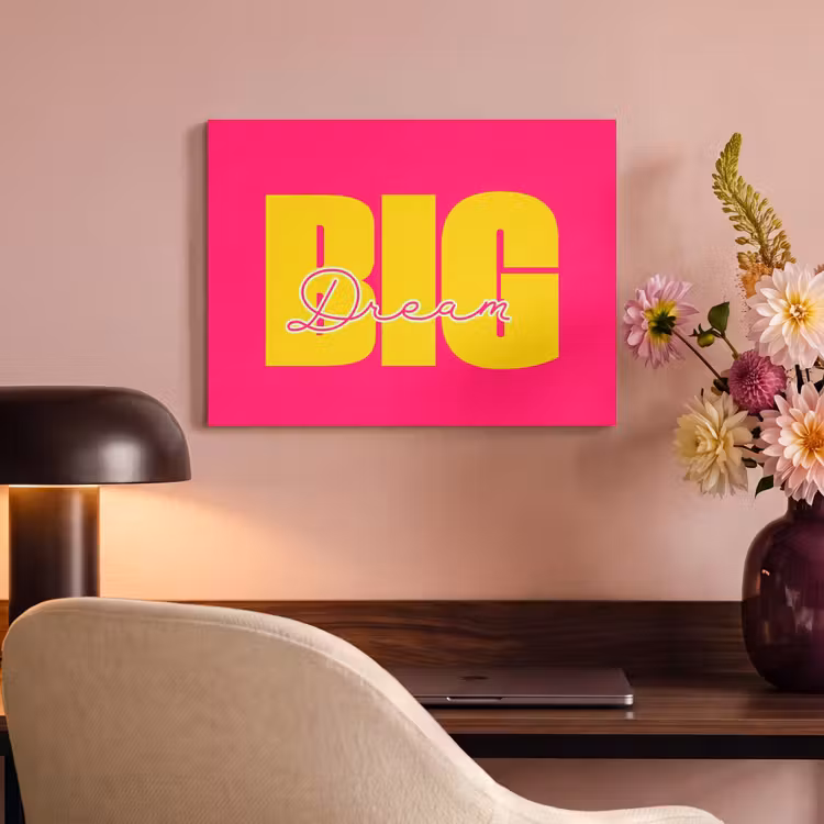 Akoestisch schilderij - Dream big - Roze - Geel - Minimalistisch — 4