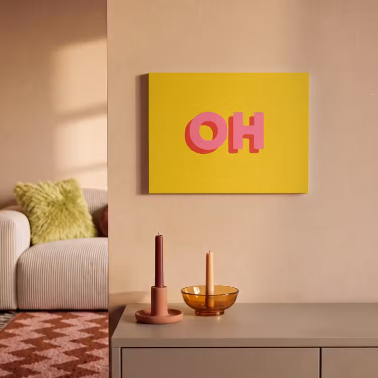 Akoestisch schilderij - Geel - Roze - Oh - 3D — 2