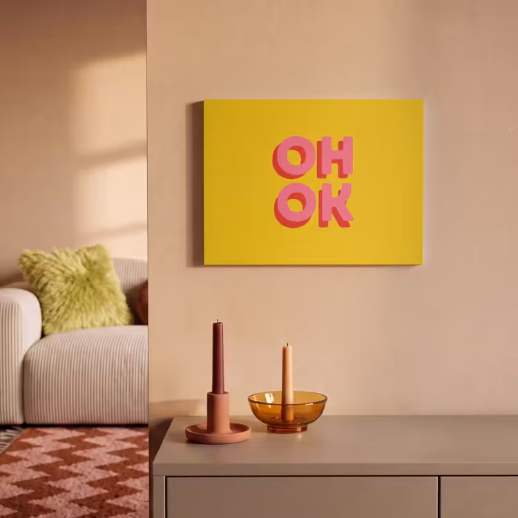 Akoestisch schilderij - Oh ok - 3D - Geel - Roze — 2